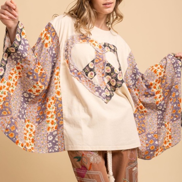 Bluevelvet Floral Print Heart Peace patchwork Kimono Poncho Top - Picture 4 of 9